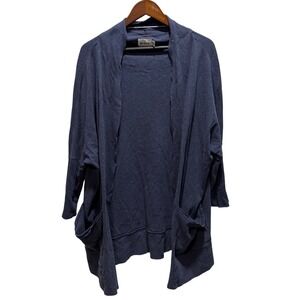 Pact Womens L/XL Open‎ Front Cardigan Sweater Pockets Blue Comfy Knit